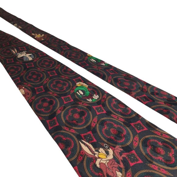 Looney Tunes 1993 Silk Tie Bugs Bunny Road Runner Marvin Foghorn Rooster Novelty - Picture 2 of 5